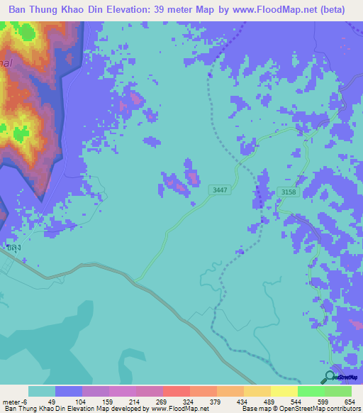 Ban Thung Khao Din,Thailand Elevation Map