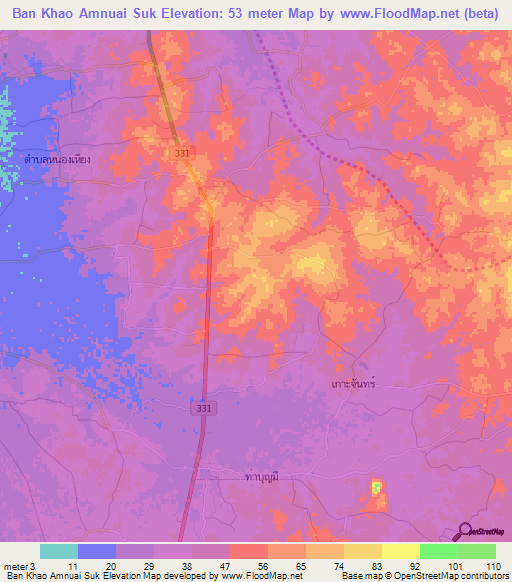 Ban Khao Amnuai Suk,Thailand Elevation Map