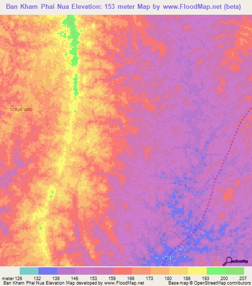 Ban Kham Phai Nua,Thailand Elevation Map