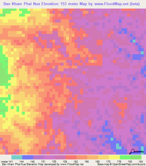 Ban Kham Phai Nua,Thailand Elevation Map