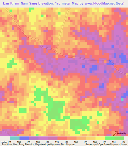 Ban Kham Nam Sang,Thailand Elevation Map