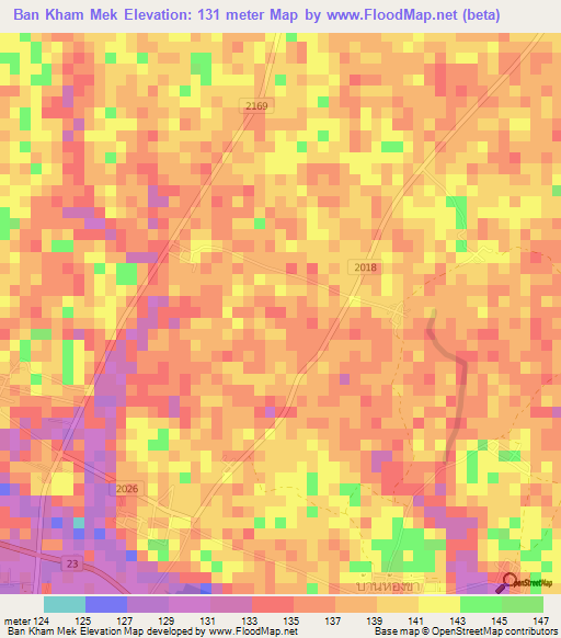 Ban Kham Mek,Thailand Elevation Map