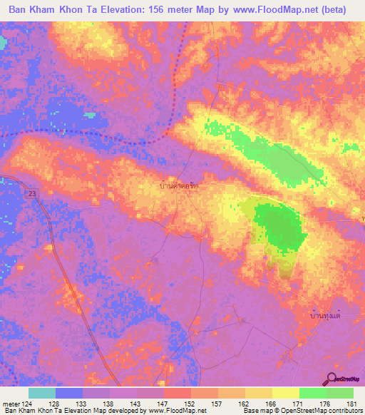 Ban Kham Khon Ta,Thailand Elevation Map