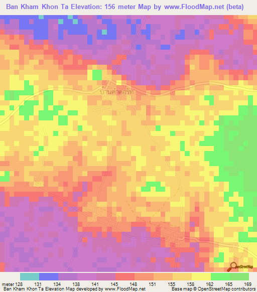 Ban Kham Khon Ta,Thailand Elevation Map