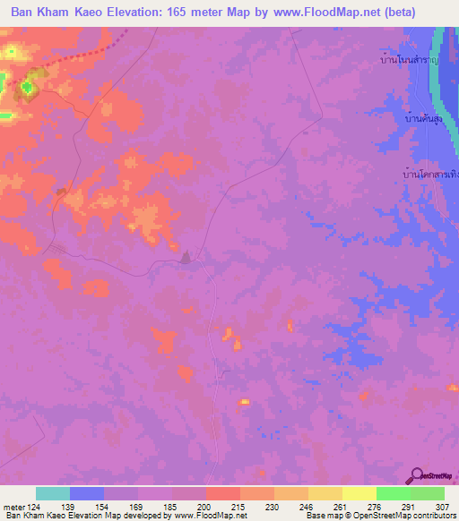 Ban Kham Kaeo,Thailand Elevation Map