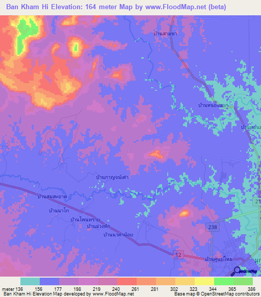 Ban Kham Hi,Thailand Elevation Map