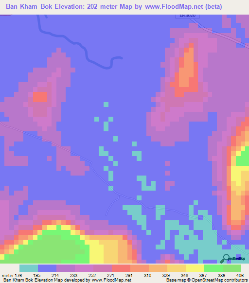 Ban Kham Bok,Thailand Elevation Map