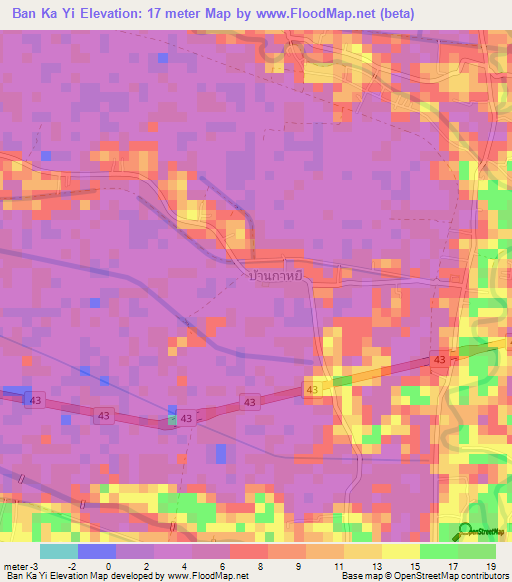 Ban Ka Yi,Thailand Elevation Map