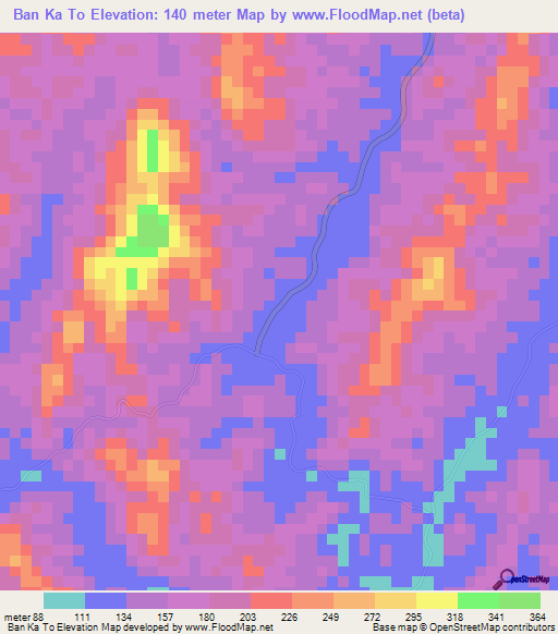 Ban Ka To,Thailand Elevation Map