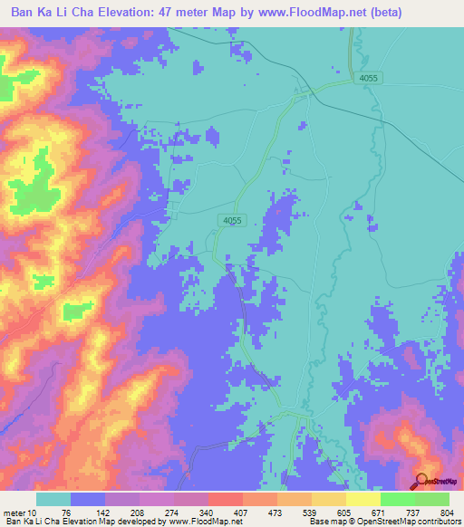 Ban Ka Li Cha,Thailand Elevation Map