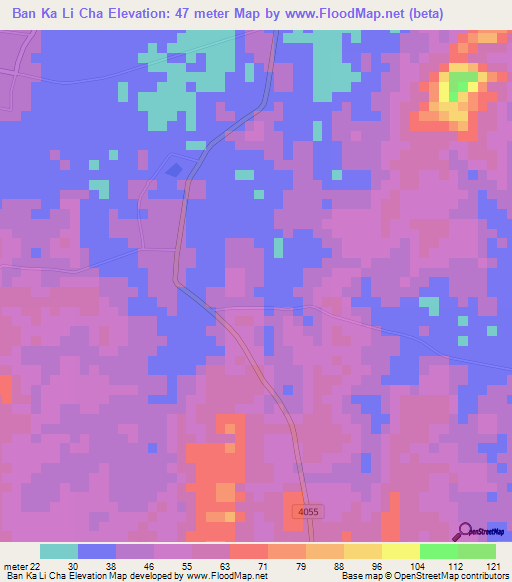 Ban Ka Li Cha,Thailand Elevation Map