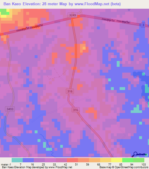 Ban Kaeo,Thailand Elevation Map