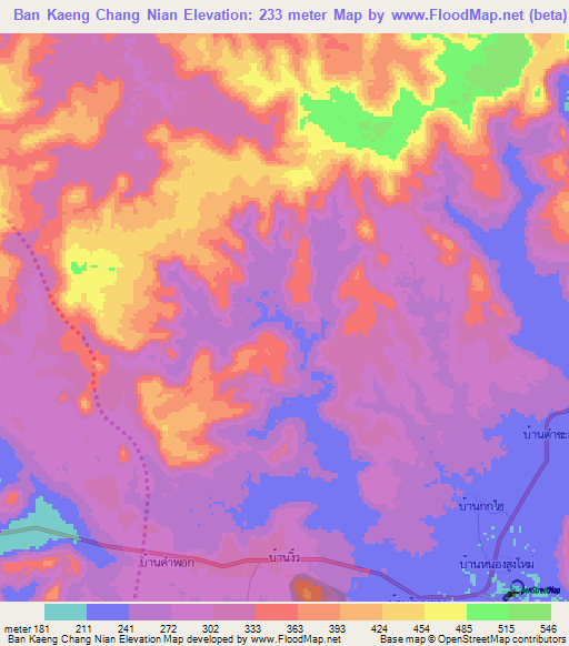 Ban Kaeng Chang Nian,Thailand Elevation Map