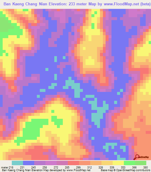 Ban Kaeng Chang Nian,Thailand Elevation Map