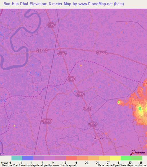 Ban Hua Phai,Thailand Elevation Map