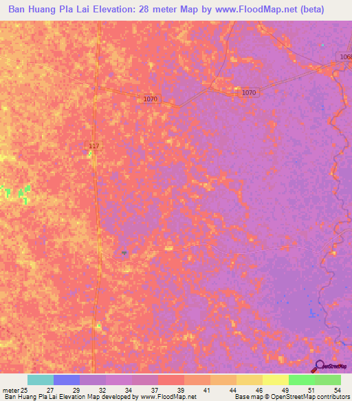 Ban Huang Pla Lai,Thailand Elevation Map