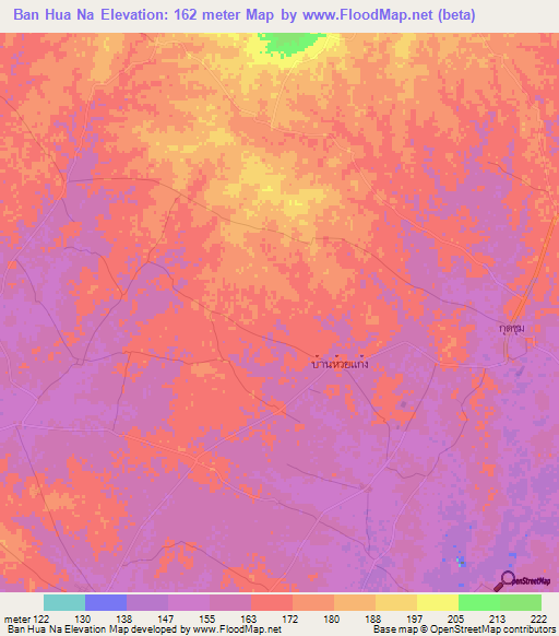 Ban Hua Na,Thailand Elevation Map