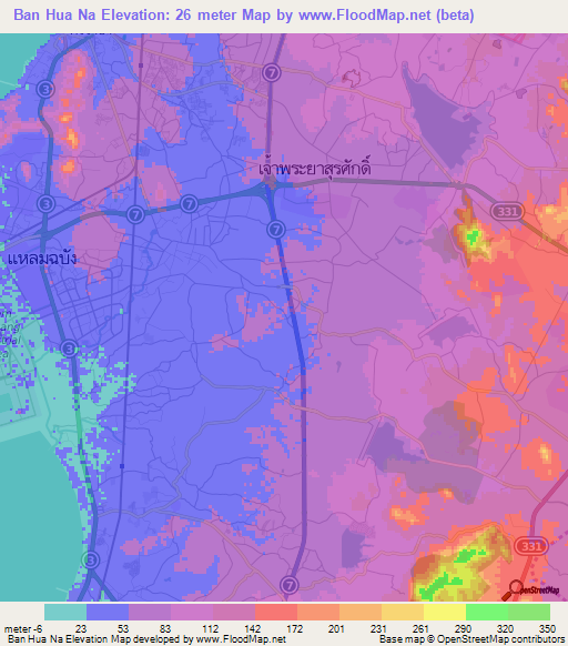 Ban Hua Na,Thailand Elevation Map