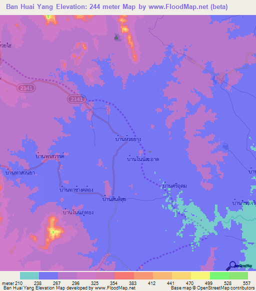 Ban Huai Yang,Thailand Elevation Map