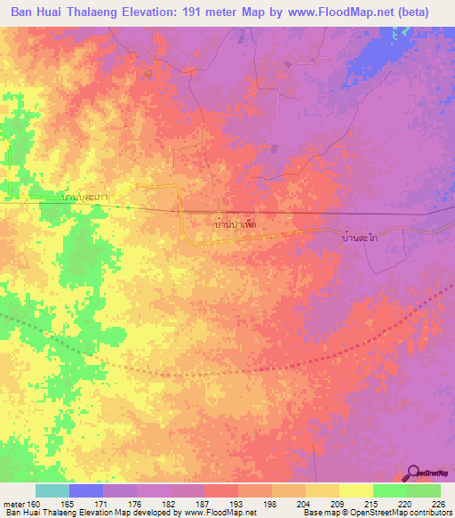 Ban Huai Thalaeng,Thailand Elevation Map