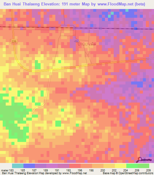 Ban Huai Thalaeng,Thailand Elevation Map