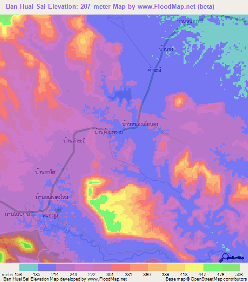 Ban Huai Sai,Thailand Elevation Map