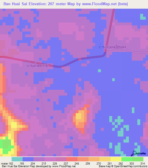 Ban Huai Sai,Thailand Elevation Map