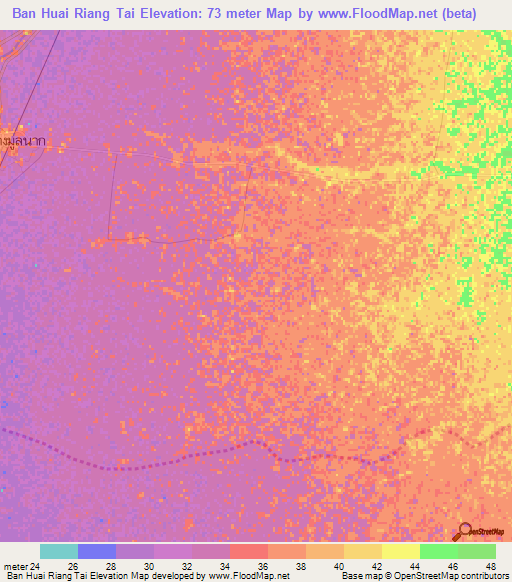 Ban Huai Riang Tai,Thailand Elevation Map