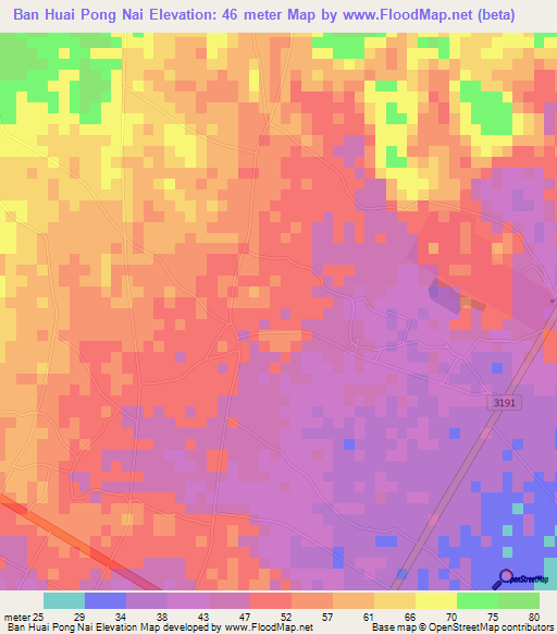 Ban Huai Pong Nai,Thailand Elevation Map