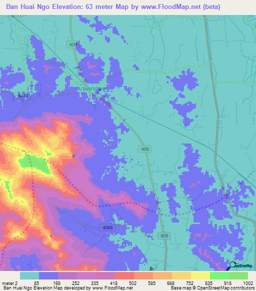 Ban Huai Ngo,Thailand Elevation Map