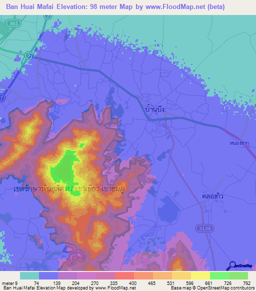 Ban Huai Mafai,Thailand Elevation Map