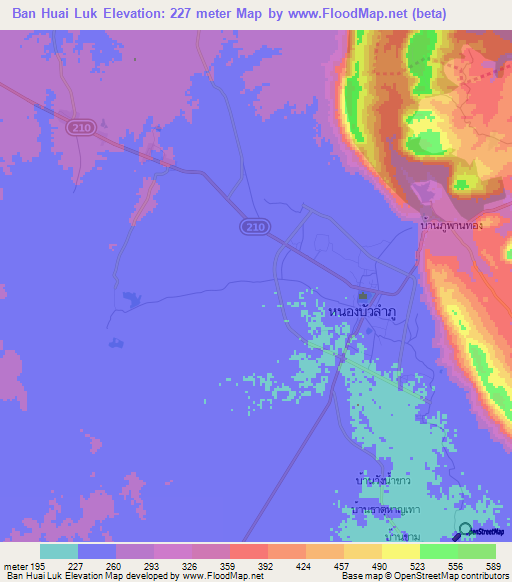 Ban Huai Luk,Thailand Elevation Map