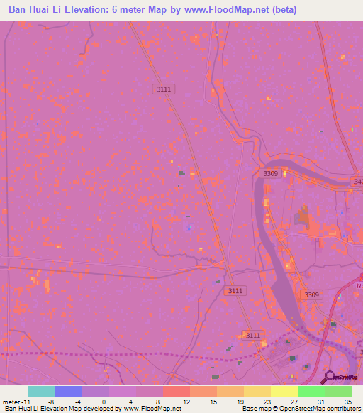 Ban Huai Li,Thailand Elevation Map