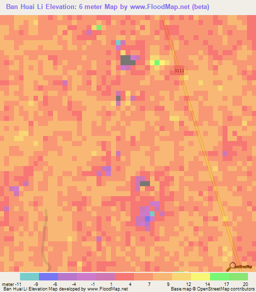Ban Huai Li,Thailand Elevation Map