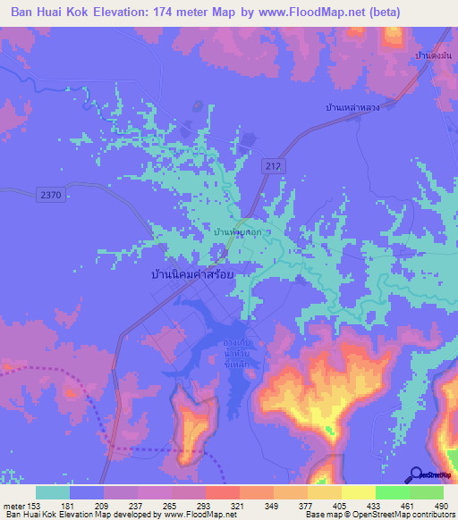 Ban Huai Kok,Thailand Elevation Map