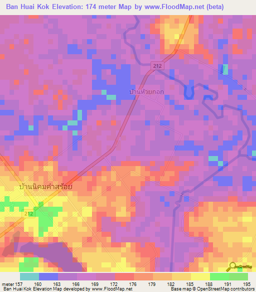 Ban Huai Kok,Thailand Elevation Map