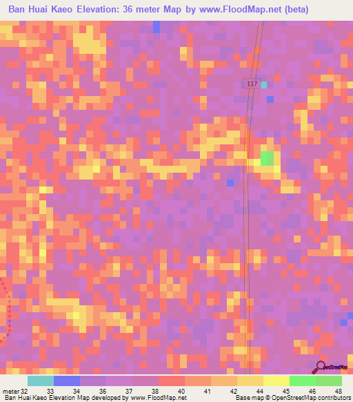 Ban Huai Kaeo,Thailand Elevation Map