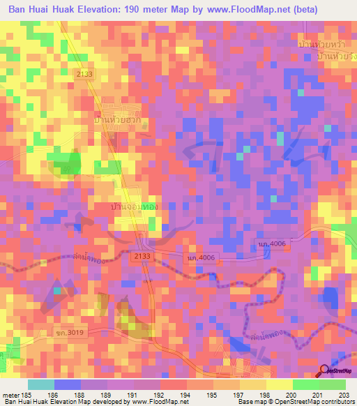 Ban Huai Huak,Thailand Elevation Map