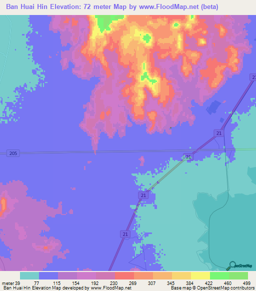 Ban Huai Hin,Thailand Elevation Map