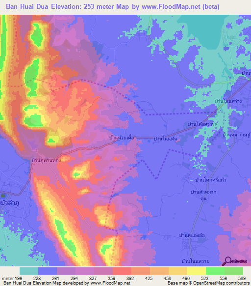 Ban Huai Dua,Thailand Elevation Map