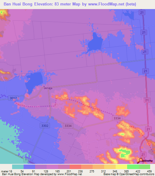 Ban Huai Bong,Thailand Elevation Map