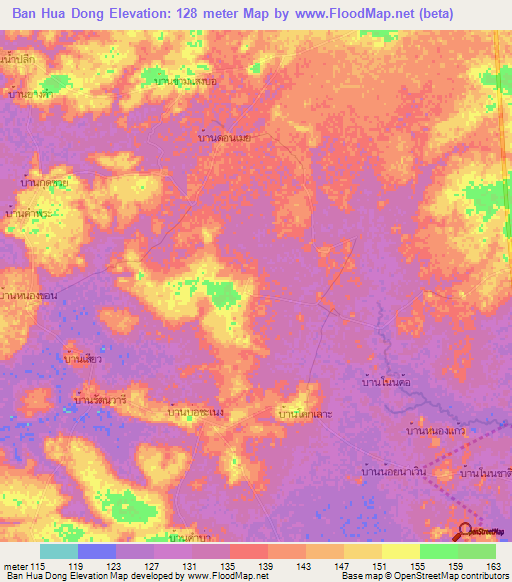 Ban Hua Dong,Thailand Elevation Map