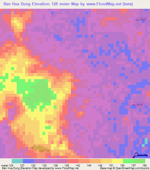 Ban Hua Dong,Thailand Elevation Map