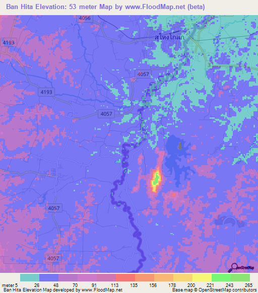 Ban Hita,Thailand Elevation Map
