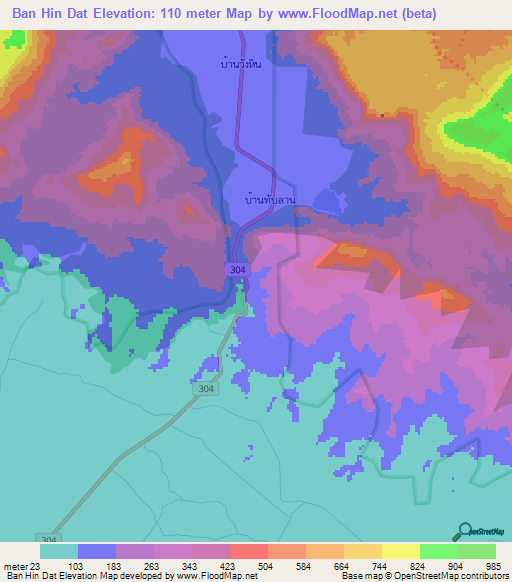 Ban Hin Dat,Thailand Elevation Map
