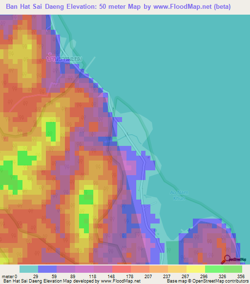 Ban Hat Sai Daeng,Thailand Elevation Map
