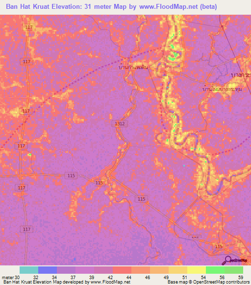 Ban Hat Kruat,Thailand Elevation Map