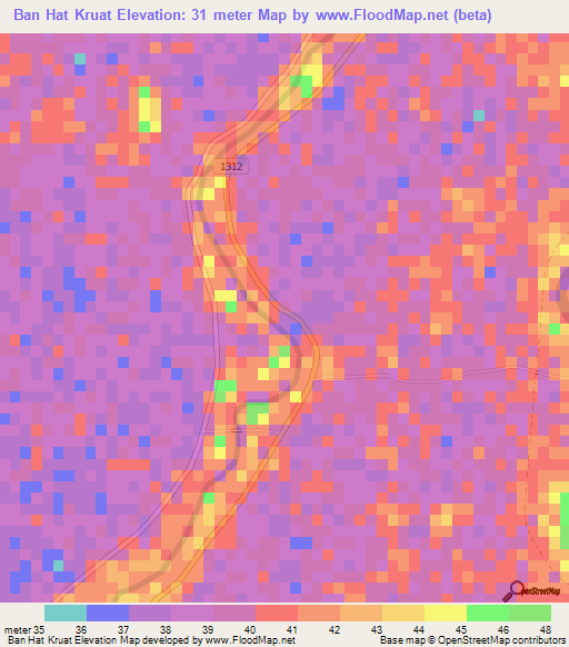 Ban Hat Kruat,Thailand Elevation Map