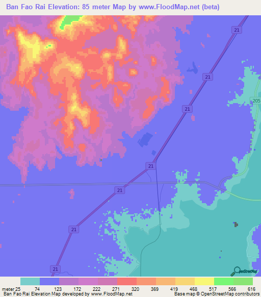 Ban Fao Rai,Thailand Elevation Map