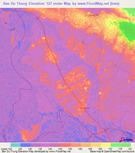 Ban Du Thung,Thailand Elevation Map